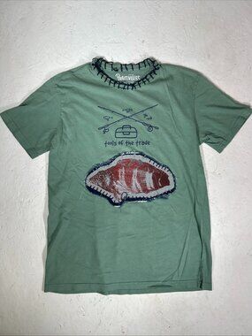 Positivitees T-Shirt Fishing Graphic Patch Tools of the Trade Light Green Sz M